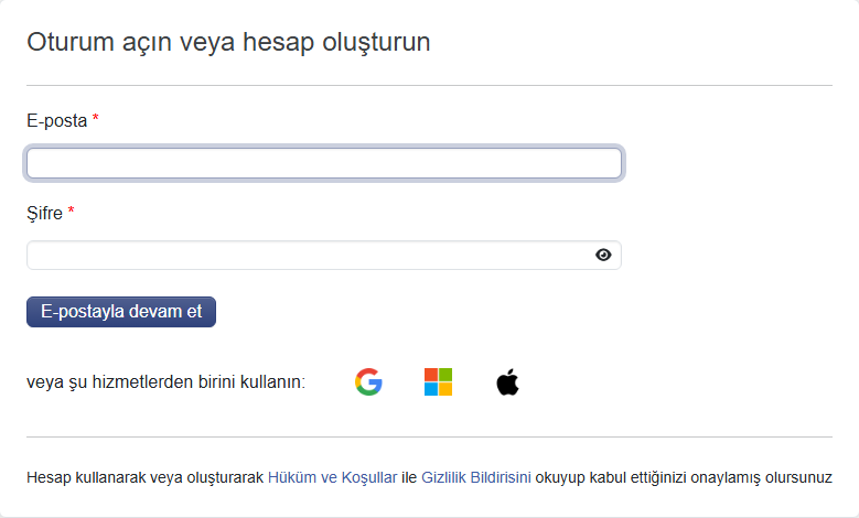 Giriş Yapma Formu