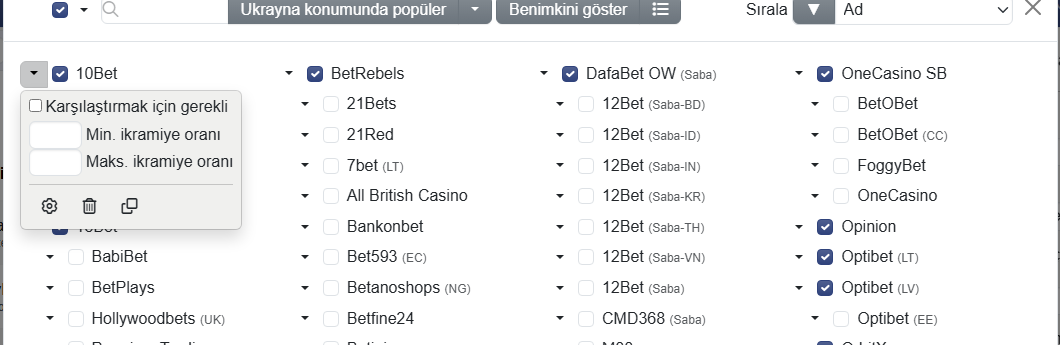 Karşılaştırma için gerekli bahis şirketleri